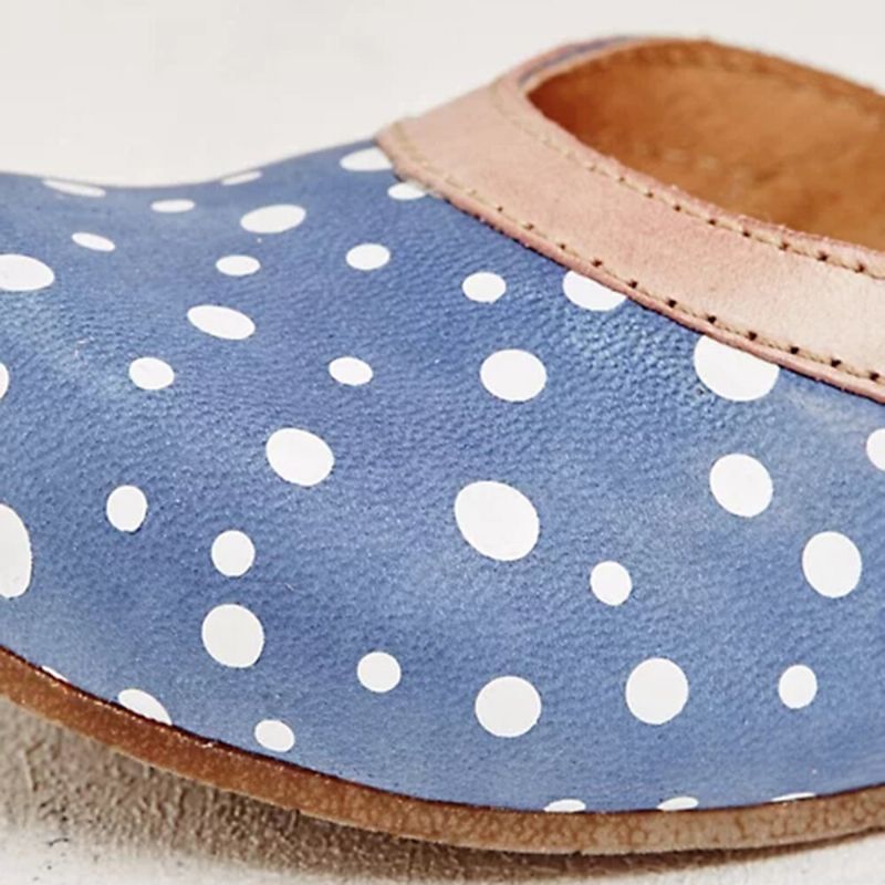 Kvinnor Polka Dot Rund Tå Ankelrem Block Häl Casual Comfy Heels Pumps