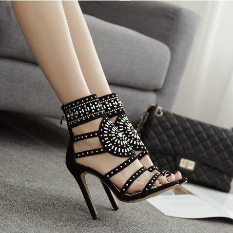 Kvinnor Roman Rhinestone Open Toe Party High Heels Pumps