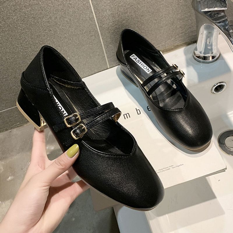 Kvinnor Rund Tå Enfärgad Block Häl Slip On Loafers