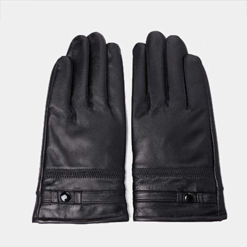 Herr Fårskinn Winter Warm Plus Velvet Thicken Full-finger Handskar Utomhus Vindtät Ridning Körhandskar