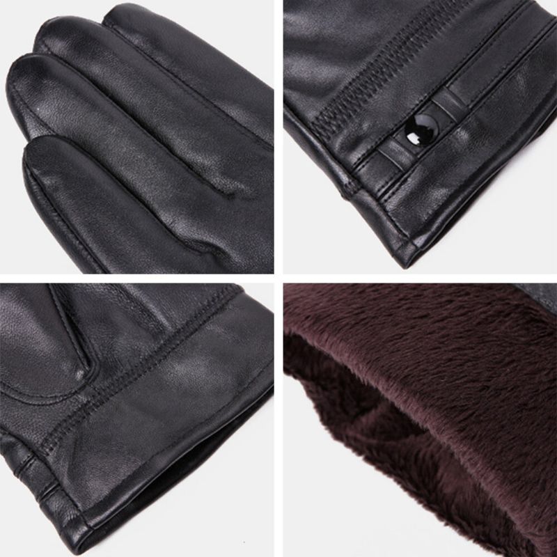 Herr Fårskinn Winter Warm Plus Velvet Thicken Full-finger Handskar Utomhus Vindtät Ridning Körhandskar