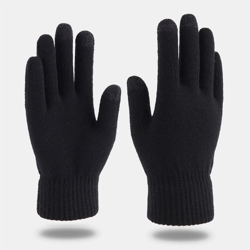 Män Vinter Svalt Skydd Varma Helfinger Stickade Handskar I Ylle Thicken Plus Velvet Trefingrar Pekskärm Thermal Gym Handskar