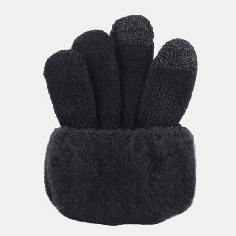 Män Vinter Svalt Skydd Varma Helfinger Stickade Handskar I Ylle Thicken Plus Velvet Trefingrar Pekskärm Thermal Gym Handskar