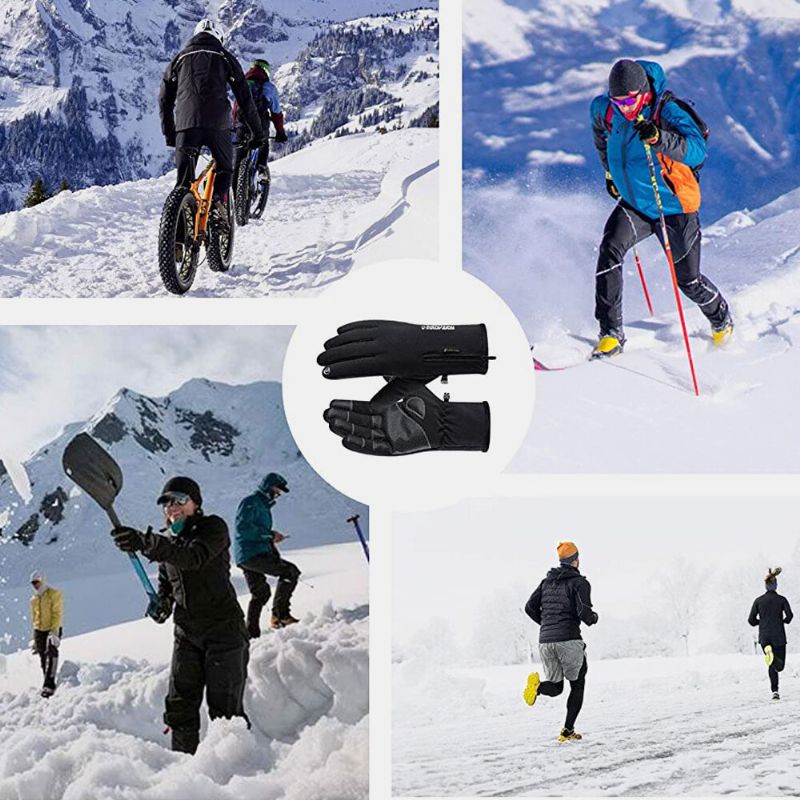 Unisex Outdoor Sports Plus Velvet Thicken Vindtät Kallskydd Varm Dragkedja Pekskärmshandskar Vinterridning Bergsbestigning Skidhandskar