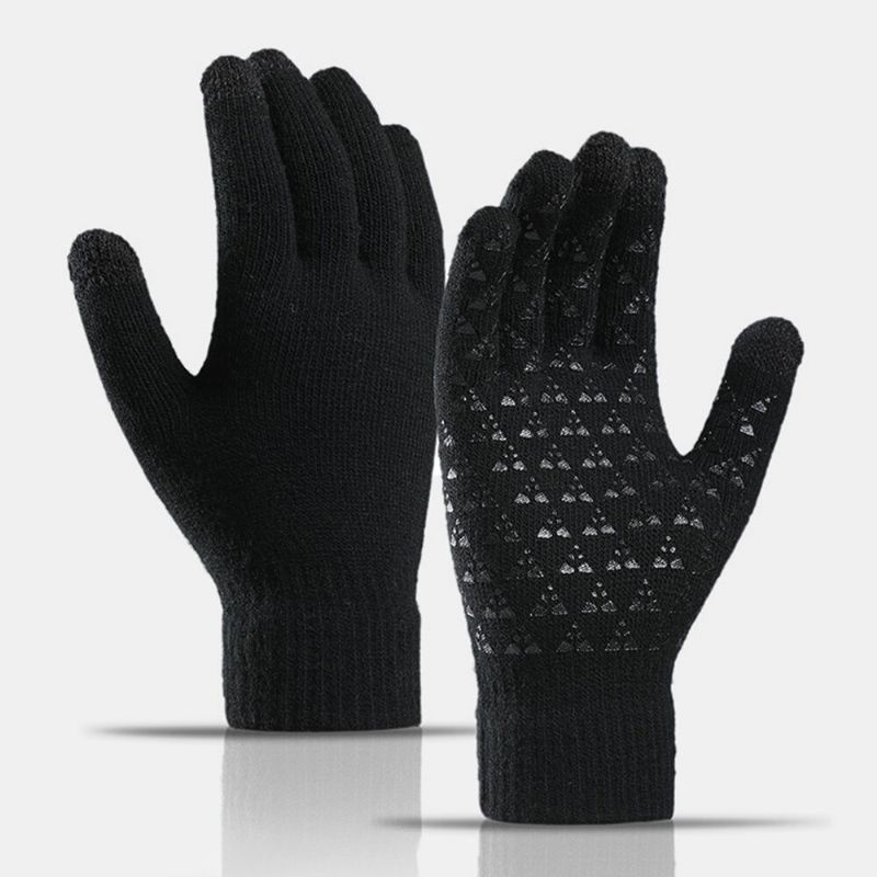 Unisex Pekskärm Med Tre Fingrar Palm Triangel Silikon Halkfritt Mönster Stickade Handskar Plus Velvet Thicken Mjuka Vintervarma Handskar