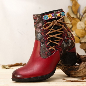 Elegant Floral Splicing Varmfodrad Dragkedja Chunky Heel Chelsea Boots