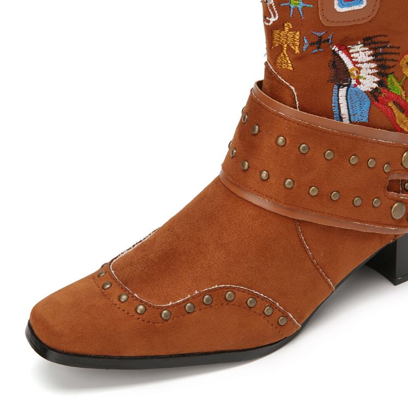 Folkways Broderad Back Tofs Deocr Bärbara Chunky Heel Mid-calf Boots