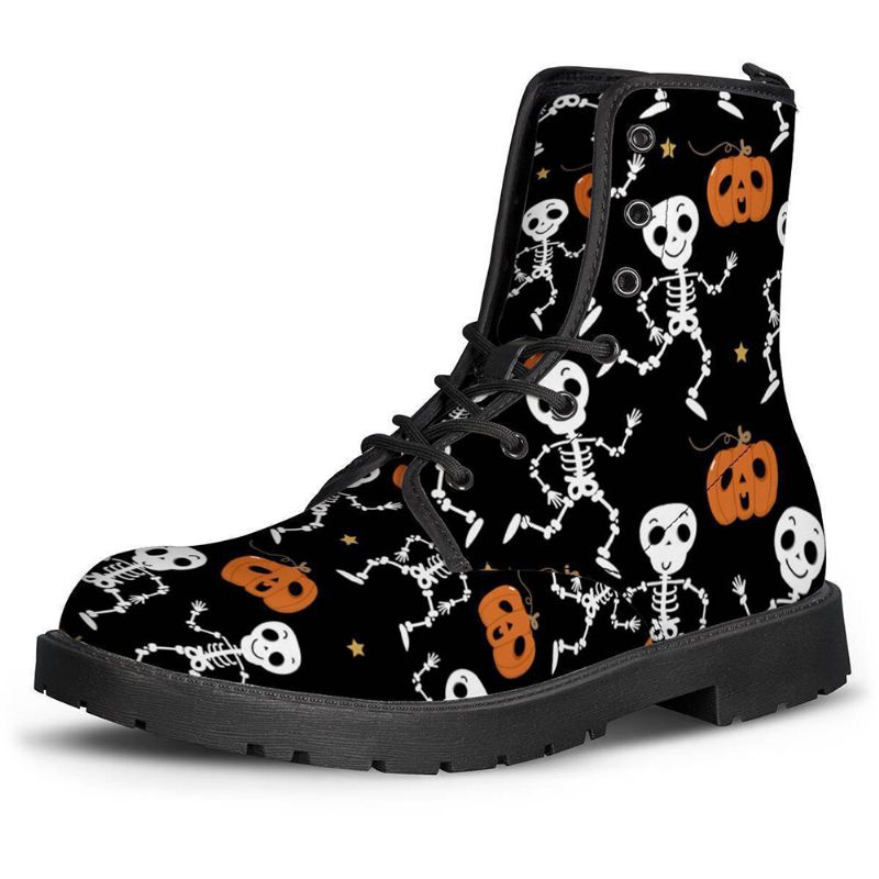 Halloween Kvinnor Rolig Skeleton Pumpkin Printing Mjuk Gummi Halkfri Yttersula Martin Boots