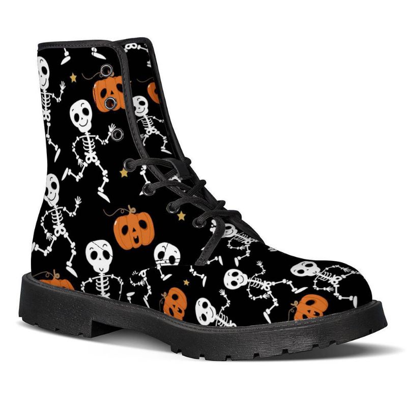 Halloween Kvinnor Rolig Skeleton Pumpkin Printing Mjuk Gummi Halkfri Yttersula Martin Boots