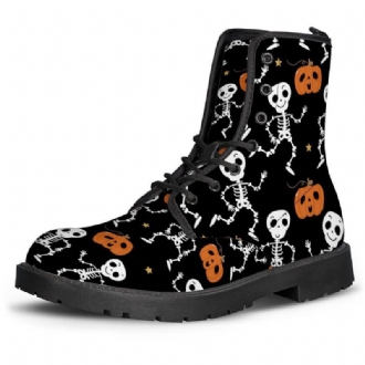 Halloween Kvinnor Rolig Skeleton Pumpkin Printing Mjuk Gummi Halkfri Yttersula Martin Boots