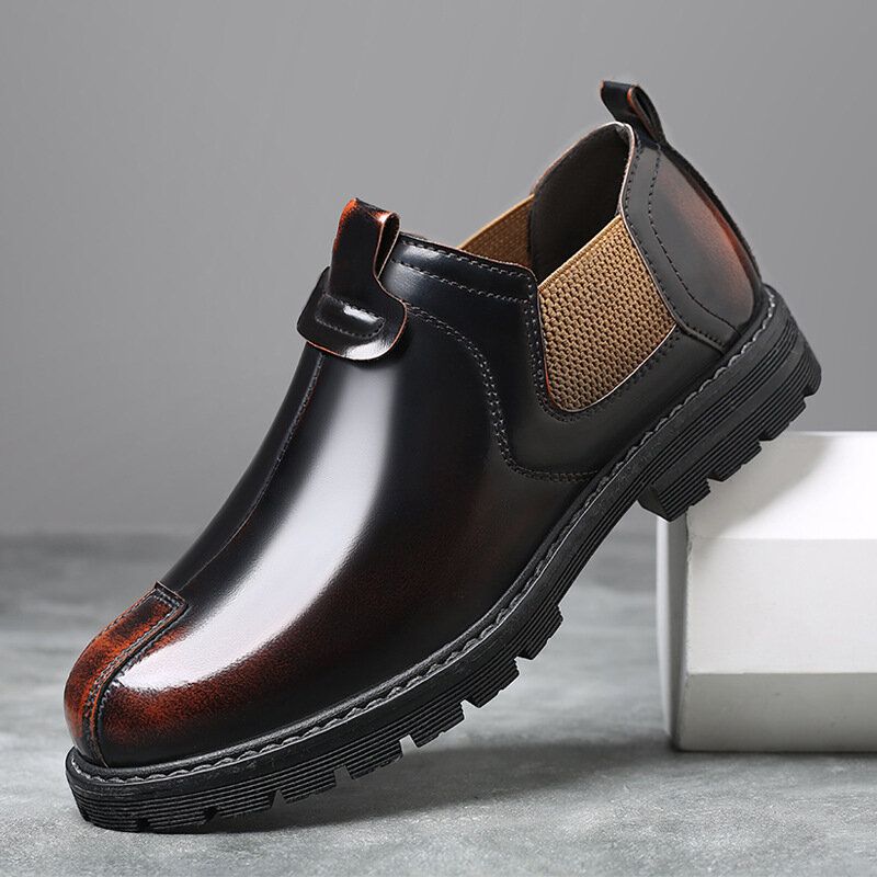 Herr Andas Rund Tå Mjuk Sula England Style Slip On Casual Chelsea Boots