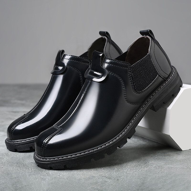 Herr Andas Rund Tå Mjuk Sula England Style Slip On Casual Chelsea Boots