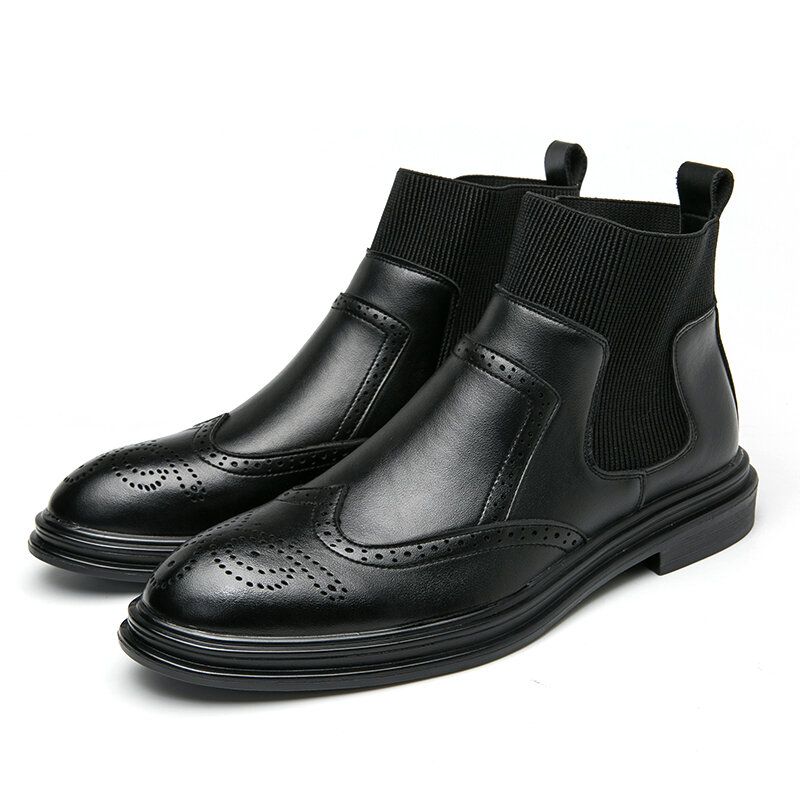 Herr Brogue Comfy Elastic Slip On Chelsea Boots