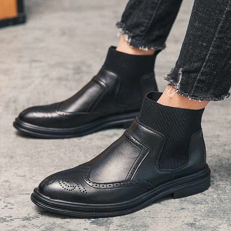 Herr Brogue Comfy Elastic Slip On Chelsea Boots