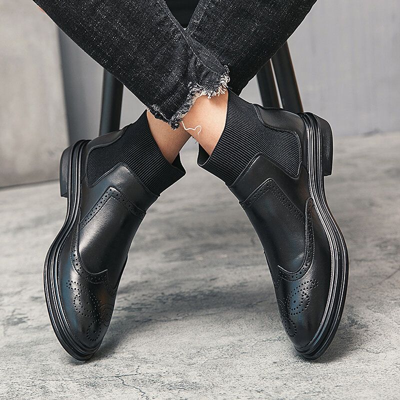 Herr Brogue Comfy Elastic Slip On Chelsea Boots