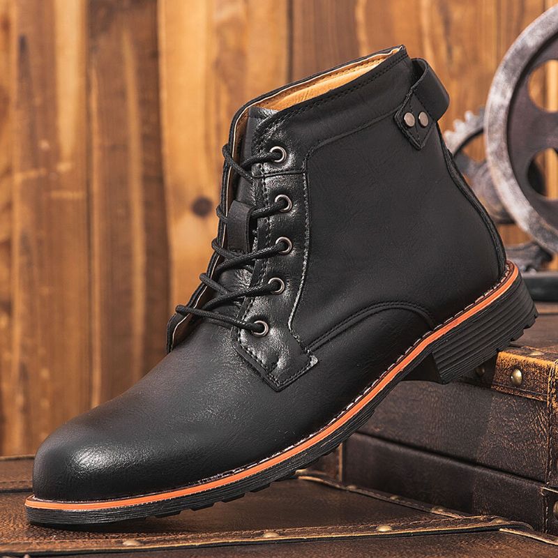 Herr Microfiber Läder Rund Toe Motorcykelstövlar Martin Boots