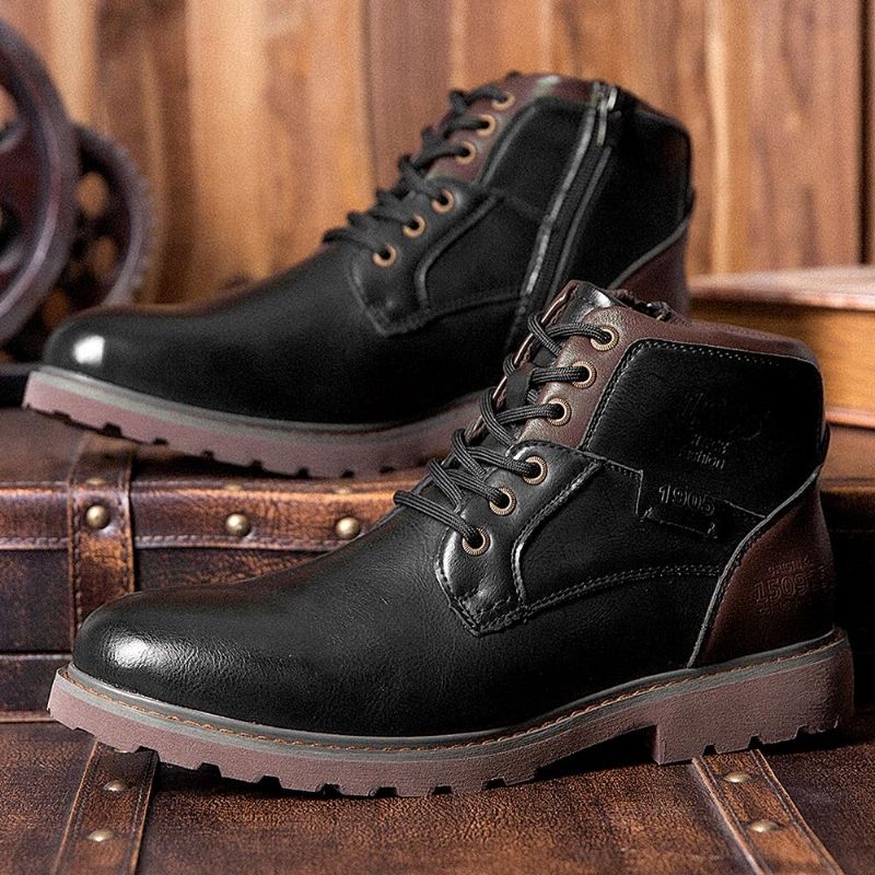 Herr Retro Brittisk Stil High-top Halkbeständig Martin Boots Med Dragkedja I Sidan