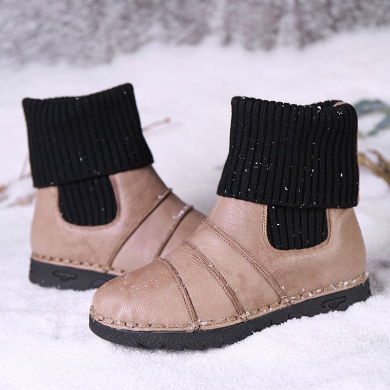 Kohud Lädersömmar Varmfoder Slip-on Flat Snow Short Boots