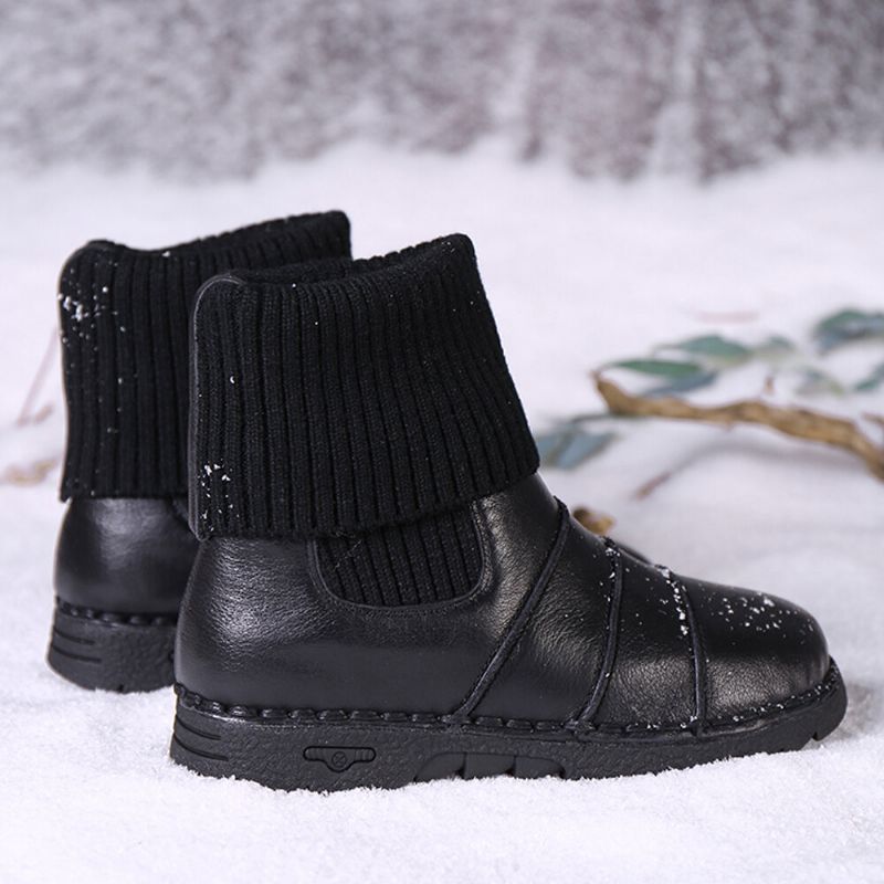 Kohud Lädersömmar Varmfoder Slip-on Flat Snow Short Boots