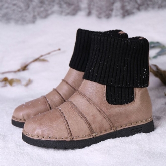 Kohud Lädersömmar Varmfoder Slip-on Flat Snow Short Boots