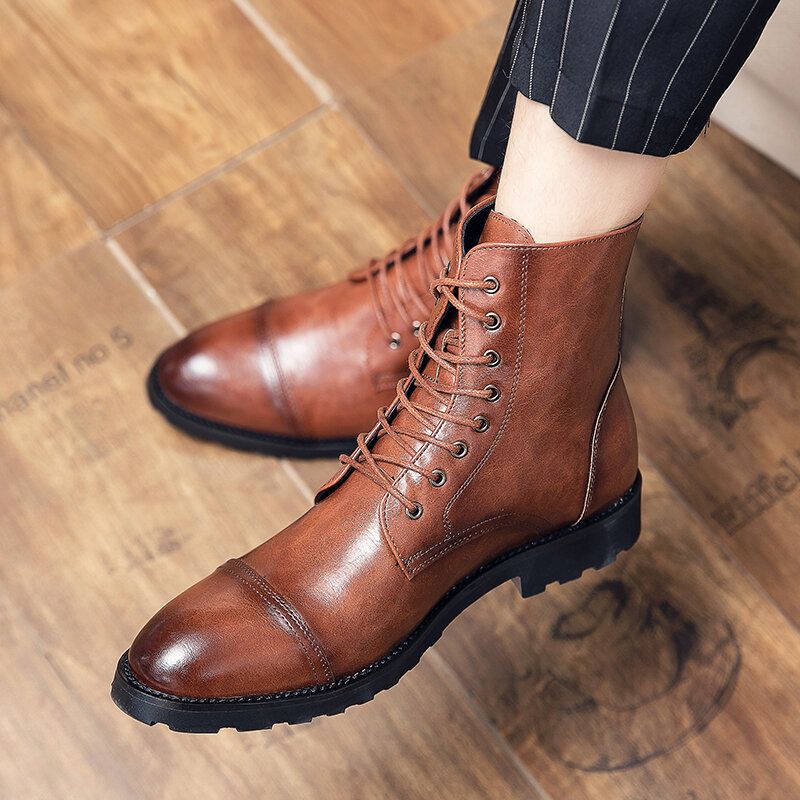 Koskinn För Män Bekväm Mjuk Sula Vintage Business Casual Boots Med Snörning