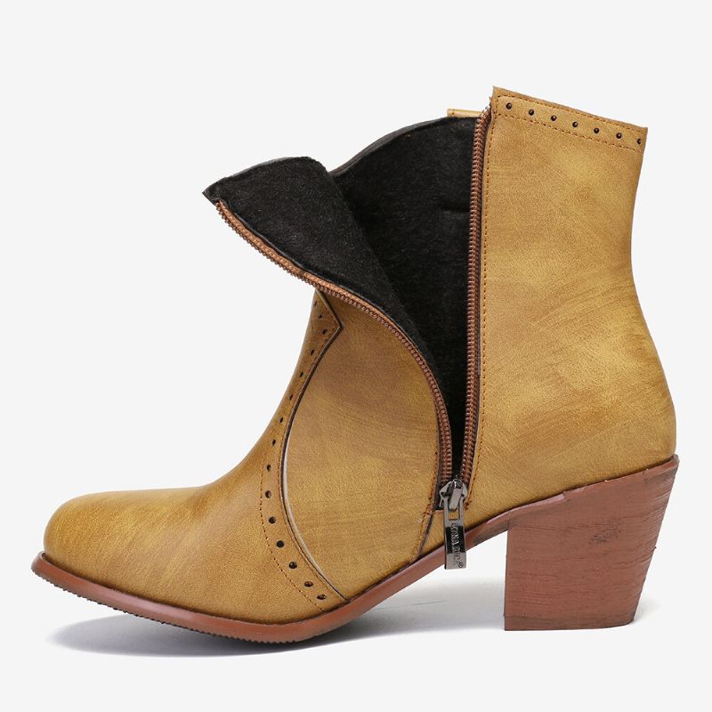 Kvinnor Casual Retro Spetsig Dragkedja Chunky Heel Ankel Boots