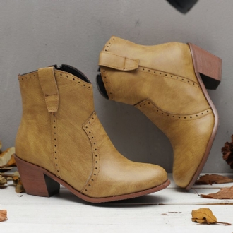 Kvinnor Casual Retro Spetsig Dragkedja Chunky Heel Ankel Boots