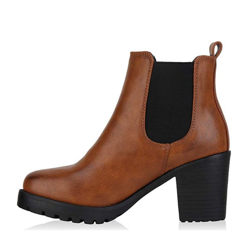 Kvinnor Casual Slip On Round Toe Platform Chunky Heel Ankel Boots