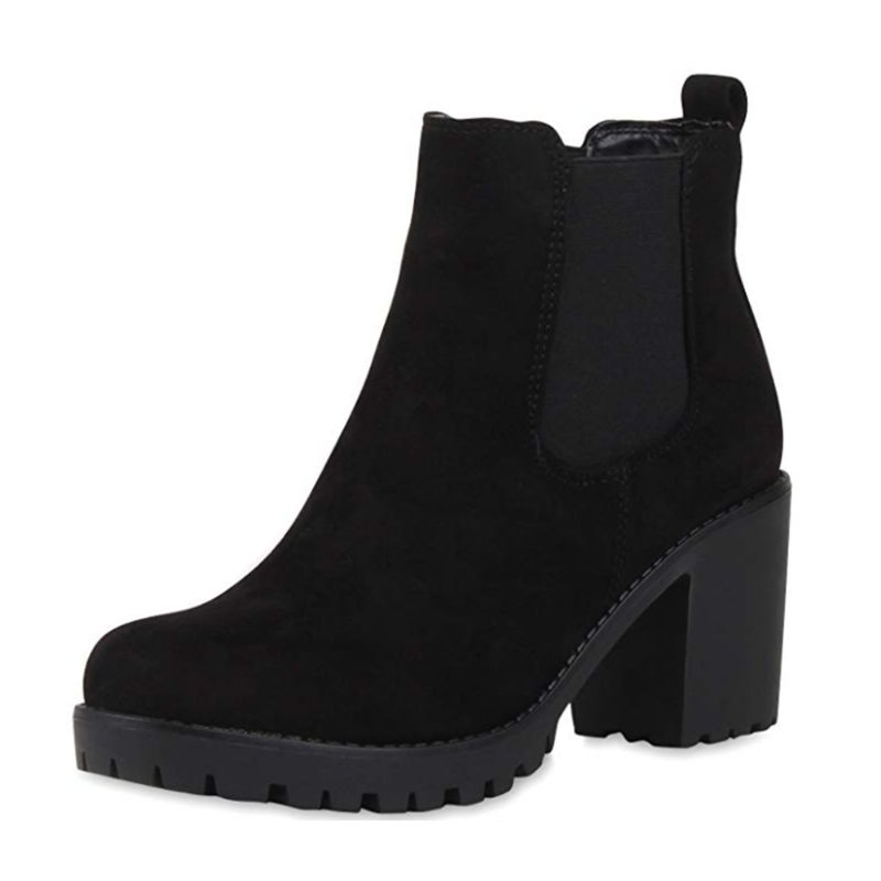 Kvinnor Casual Slip On Round Toe Platform Chunky Heel Ankel Boots