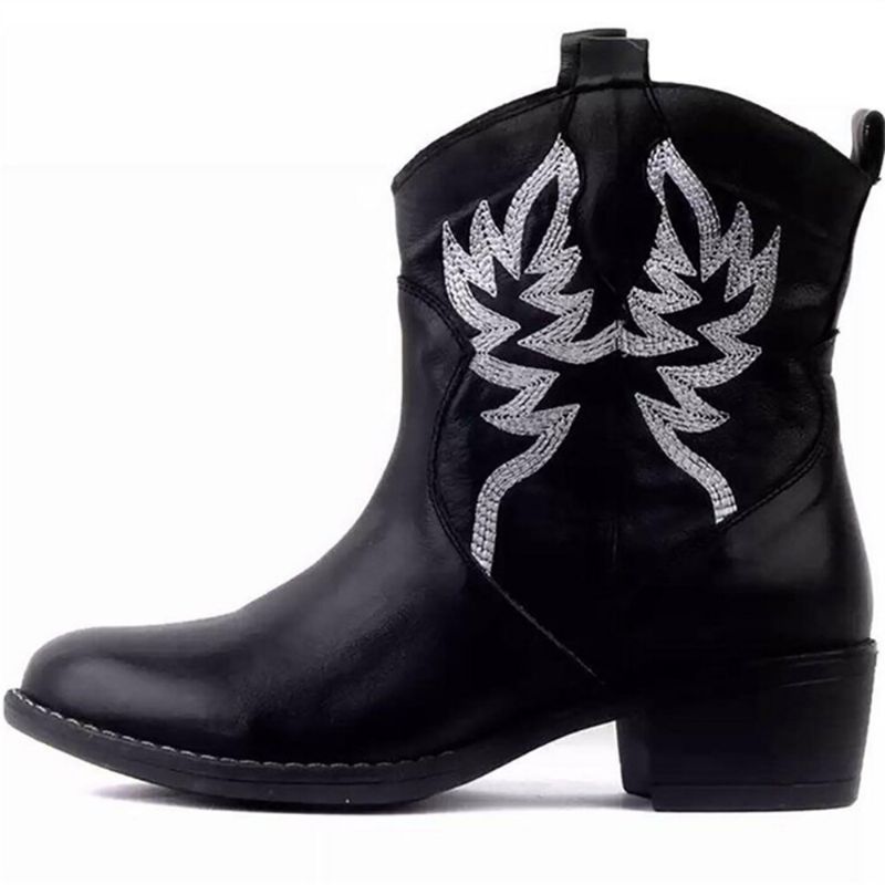 Kvinnor Folkways Blommor Broderade Chunky Heel Slip-on Korta Cowboy Boots