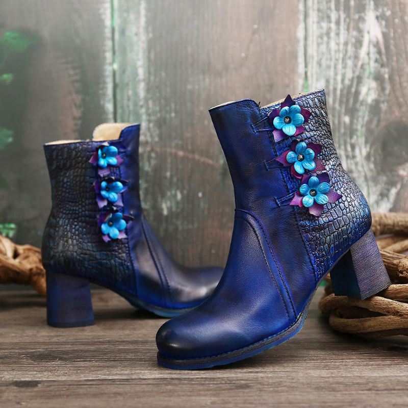 Kvinnor Retro Handgjorda Flower Leather Boots