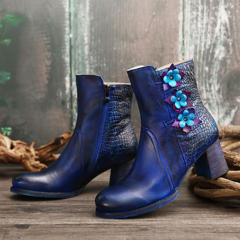 Kvinnor Retro Handgjorda Flower Leather Boots