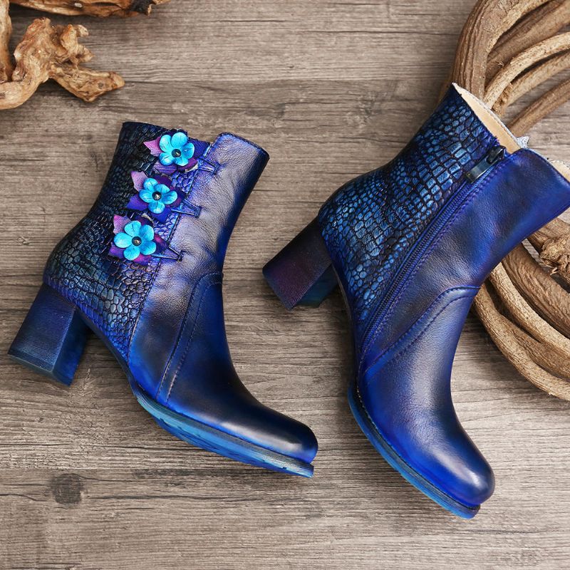 Kvinnor Retro Handgjorda Flower Leather Boots