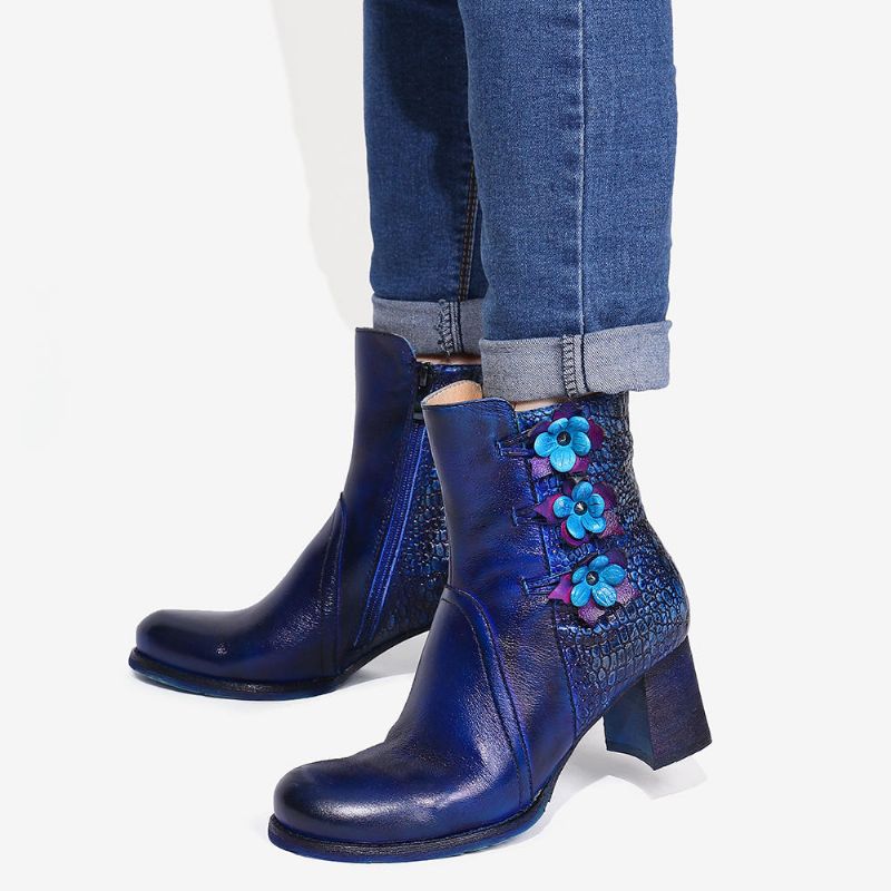 Kvinnor Retro Handgjorda Flower Leather Boots