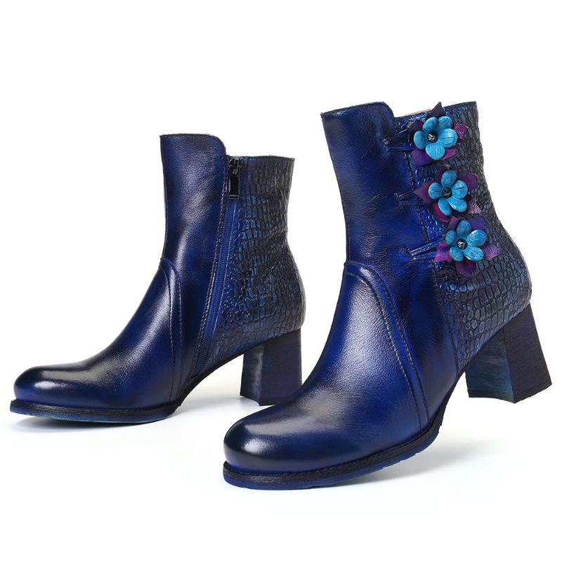 Kvinnor Retro Handgjorda Flower Leather Boots