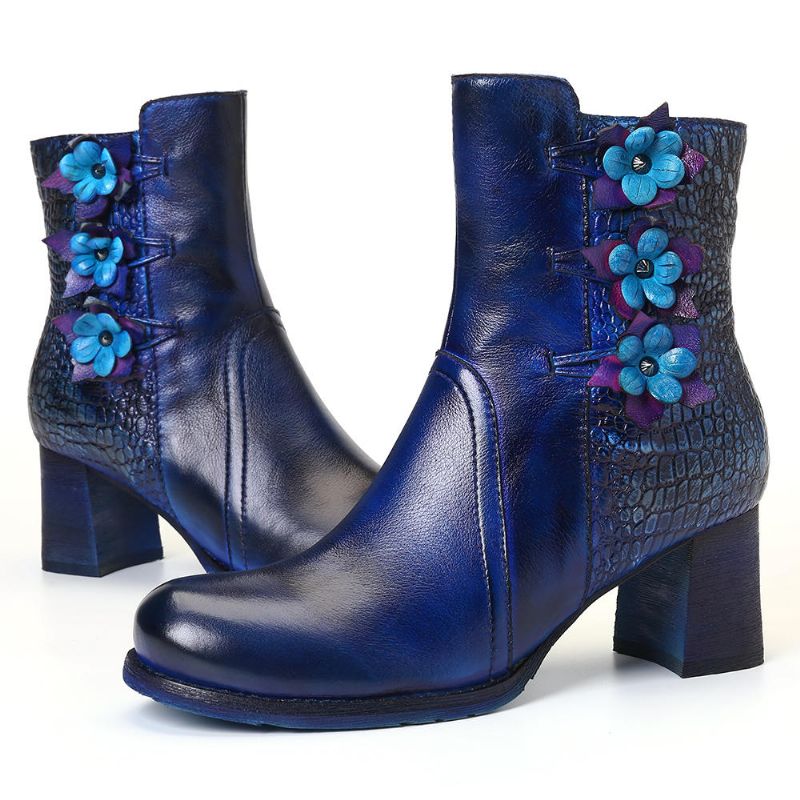 Kvinnor Retro Handgjorda Flower Leather Boots