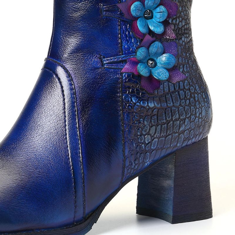 Kvinnor Retro Handgjorda Flower Leather Boots