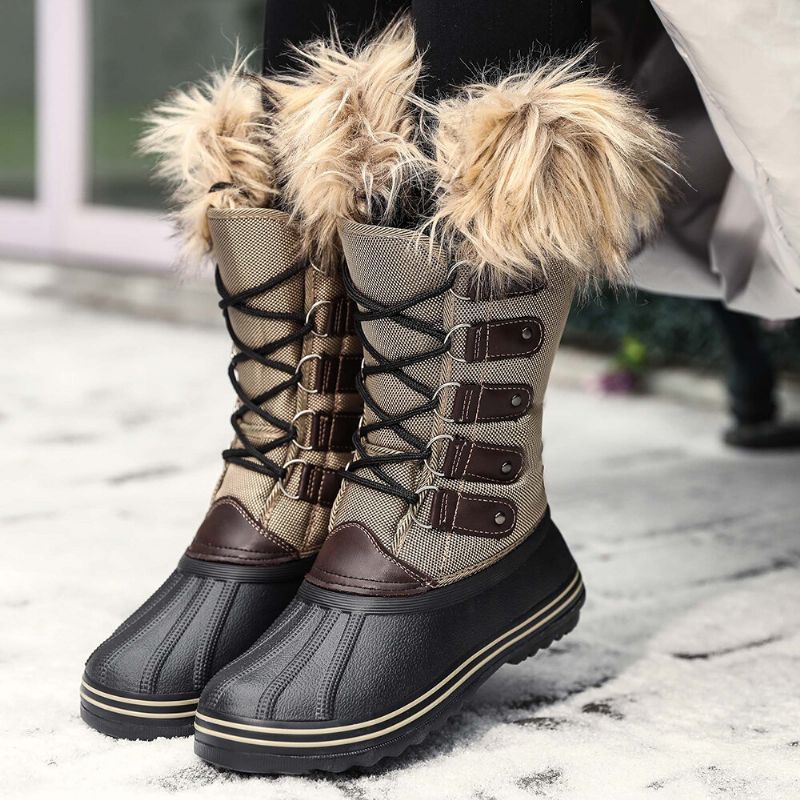 Kvinnor Solid Furry Varm Halkbeständig Cross Strap Mid Calf Snow Boots