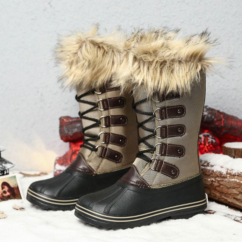 Kvinnor Solid Furry Varm Halkbeständig Cross Strap Mid Calf Snow Boots