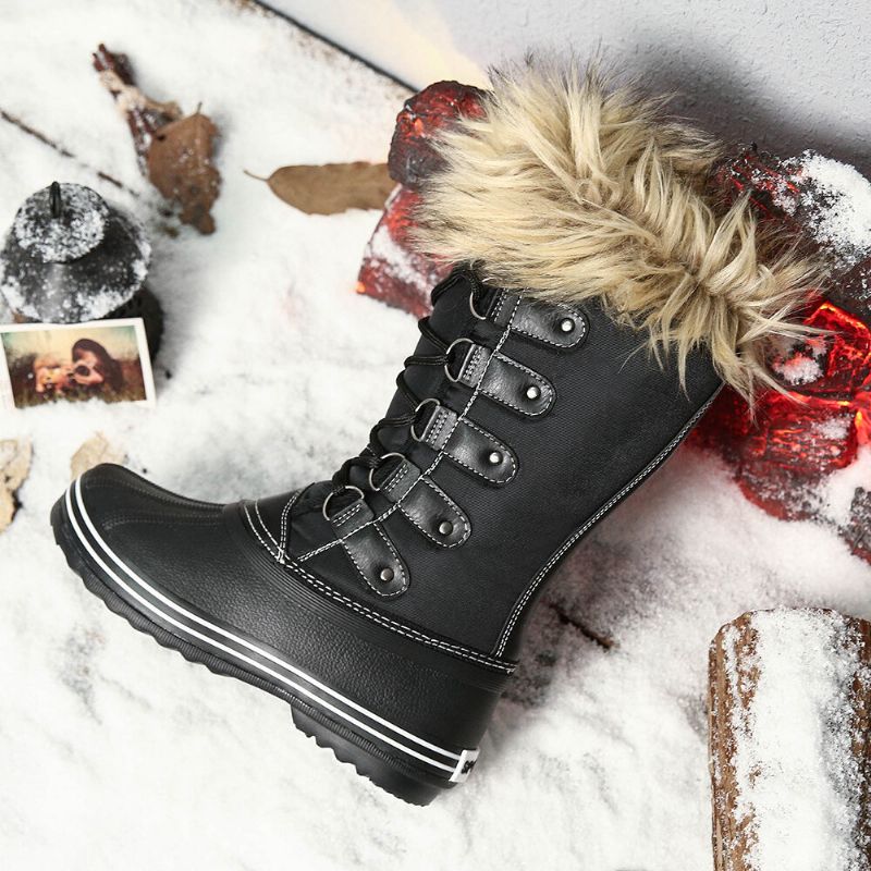 Kvinnor Solid Furry Varm Halkbeständig Cross Strap Mid Calf Snow Boots