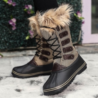 Kvinnor Solid Furry Varm Halkbeständig Cross Strap Mid Calf Snow Boots