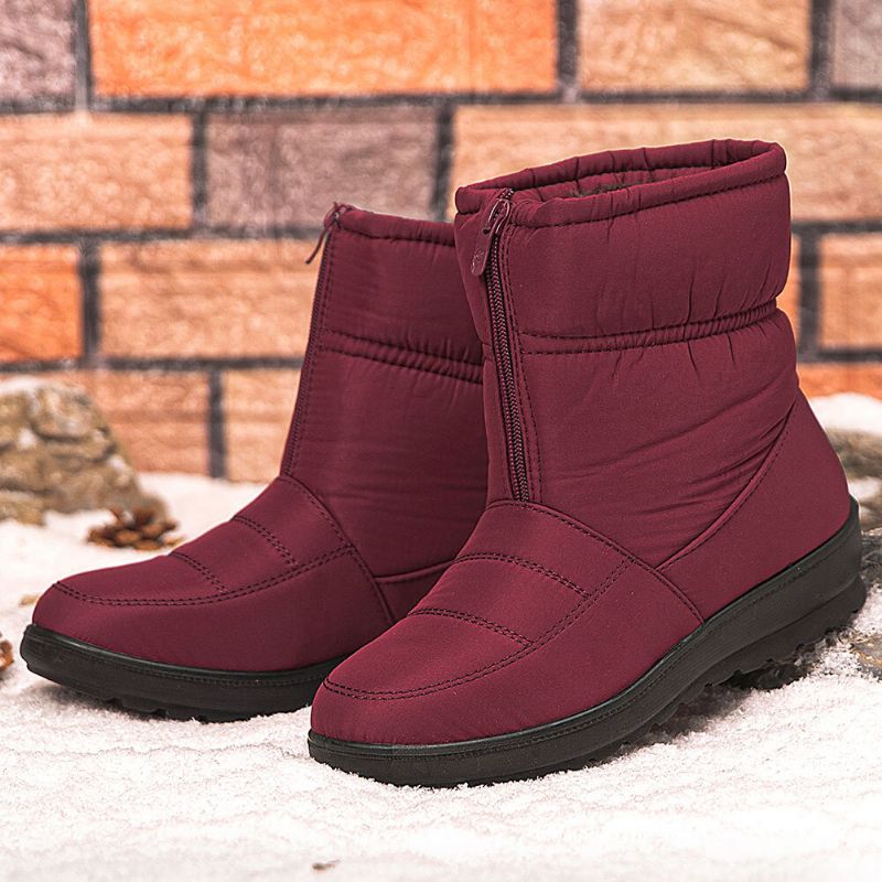 Kvinnor Stor Storlek Varmfodrad Dragkedja Fram Casual Ankel Snow Boots