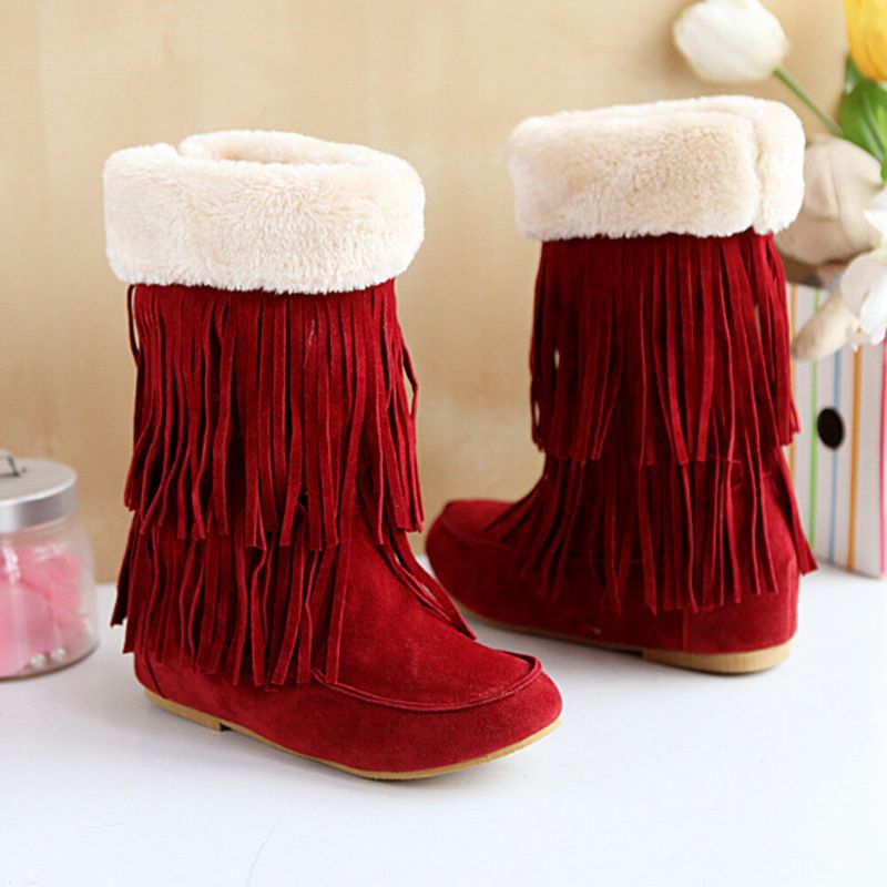 Kvinnor Tofs Boots Warm Fluff Flanging Mid-calf Snow Boots