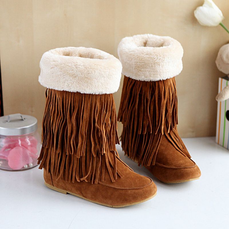 Kvinnor Tofs Boots Warm Fluff Flanging Mid-calf Snow Boots