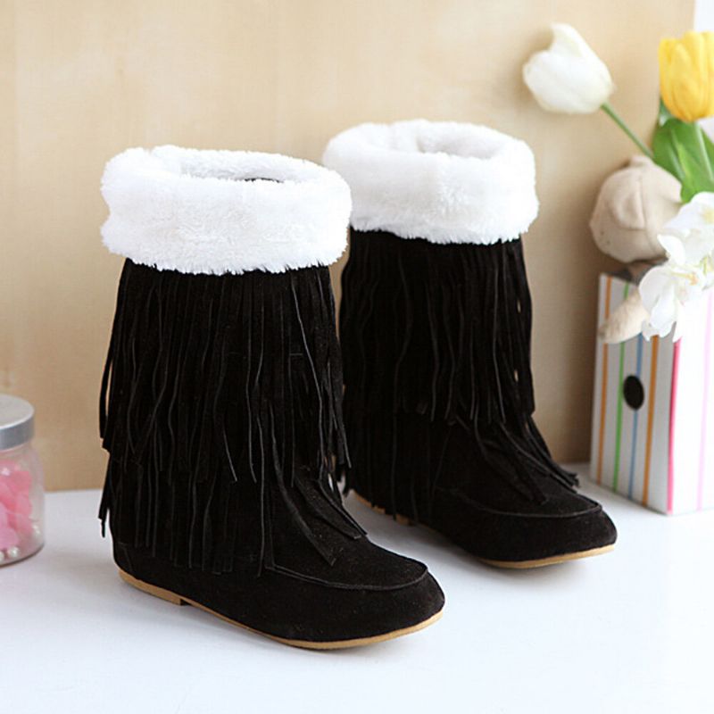 Kvinnor Tofs Boots Warm Fluff Flanging Mid-calf Snow Boots