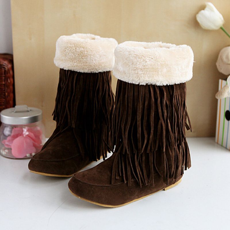 Kvinnor Tofs Boots Warm Fluff Flanging Mid-calf Snow Boots