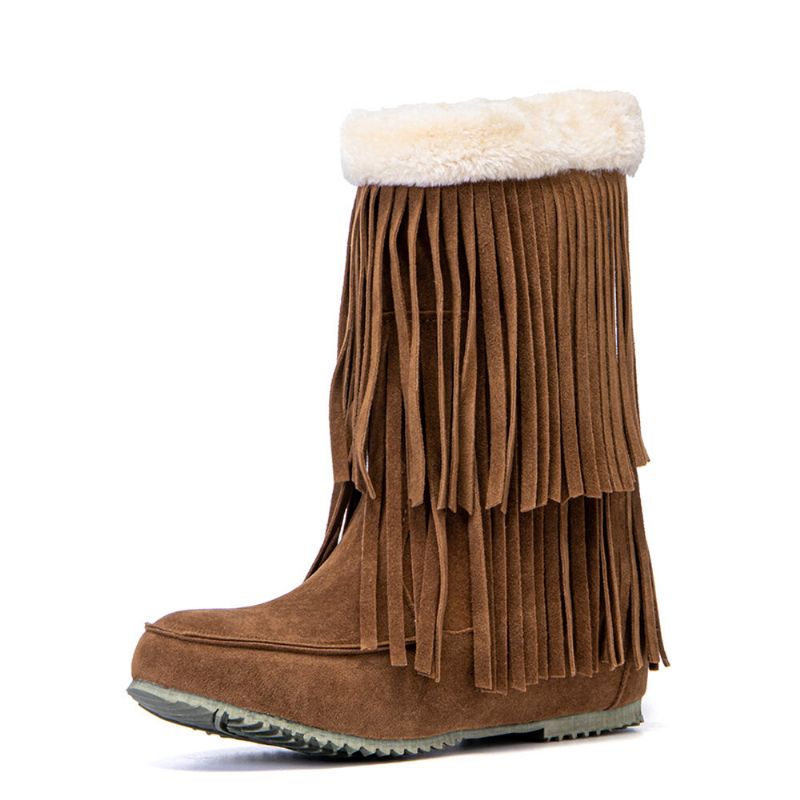 Kvinnor Tofs Boots Warm Fluff Flanging Mid-calf Snow Boots