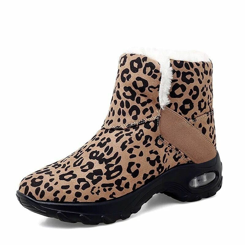 Kvinnor Varmfodrade Halksäkra Leopard Slip On Korta Snow Boots