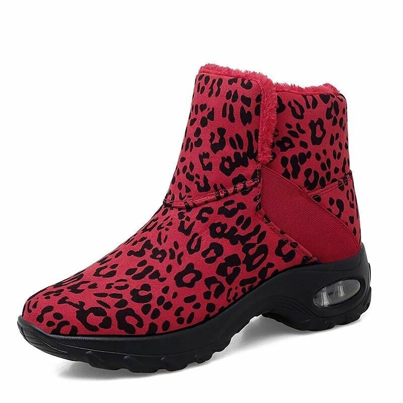 Kvinnor Varmfodrade Halksäkra Leopard Slip On Korta Snow Boots