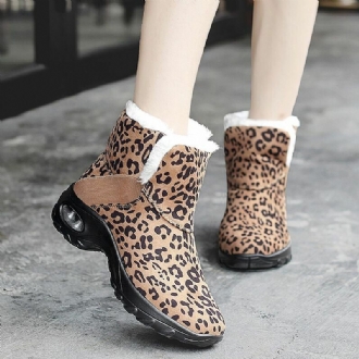 Kvinnor Varmfodrade Halksäkra Leopard Slip On Korta Snow Boots